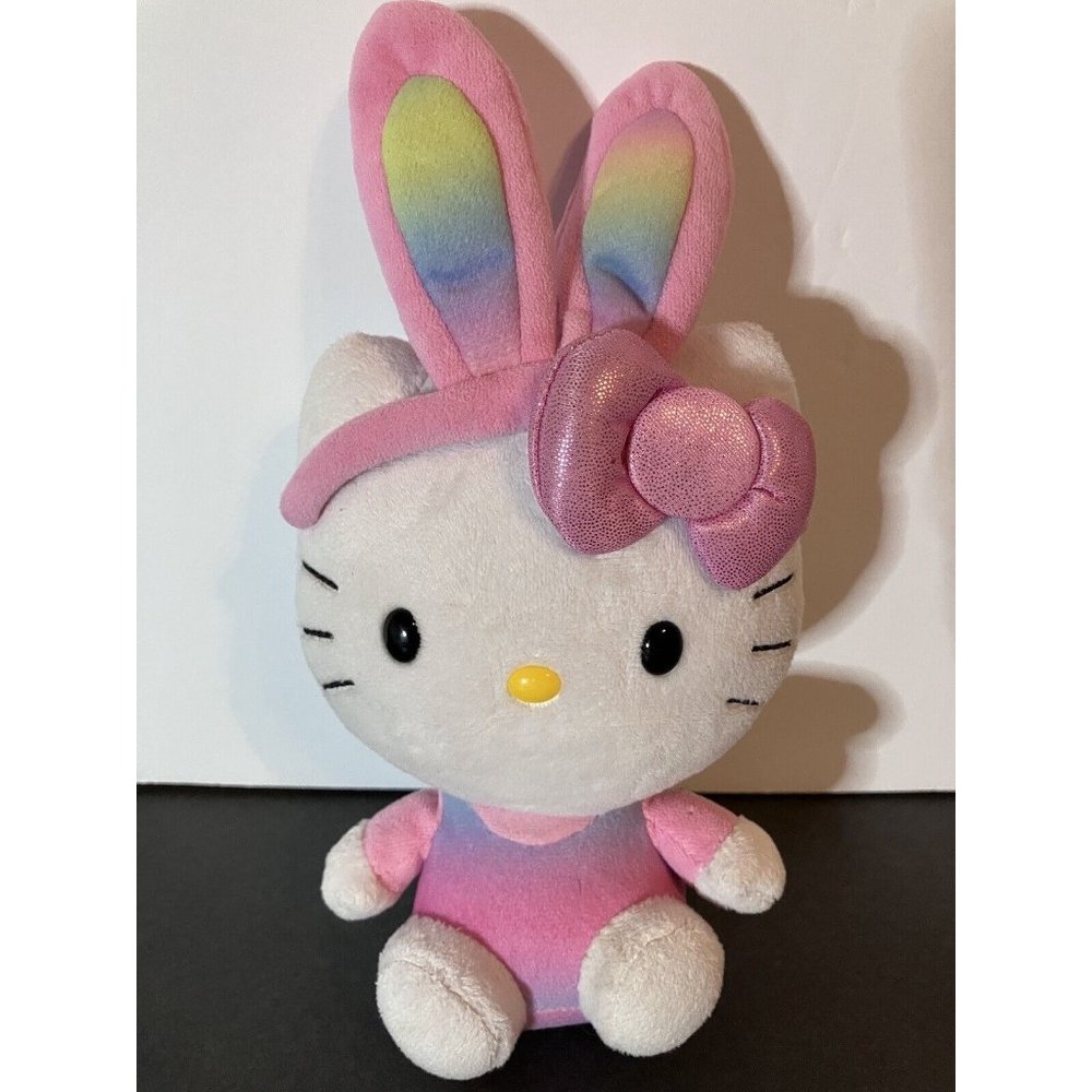 Sanrio Hello Kitty TY Pastel Ombré Rainbow Beanie Babies Plush Easter Bunny Ears